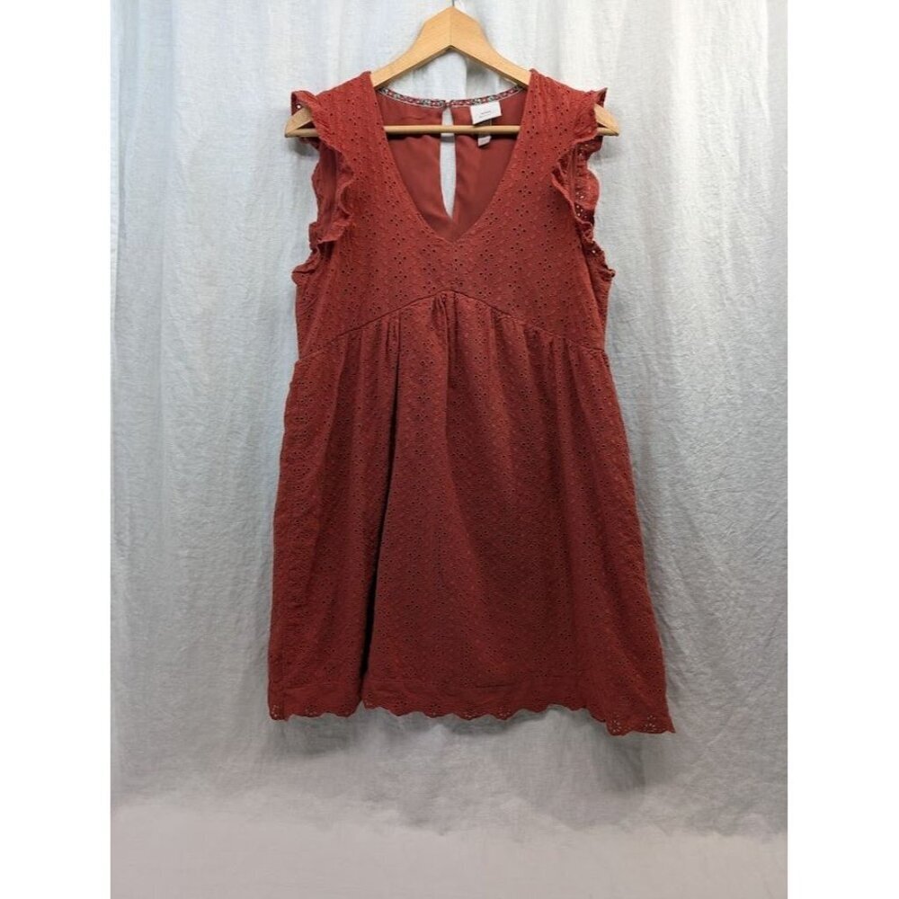 knox Rose women's size Medium short dark orange dress v neck ruffle summer D14